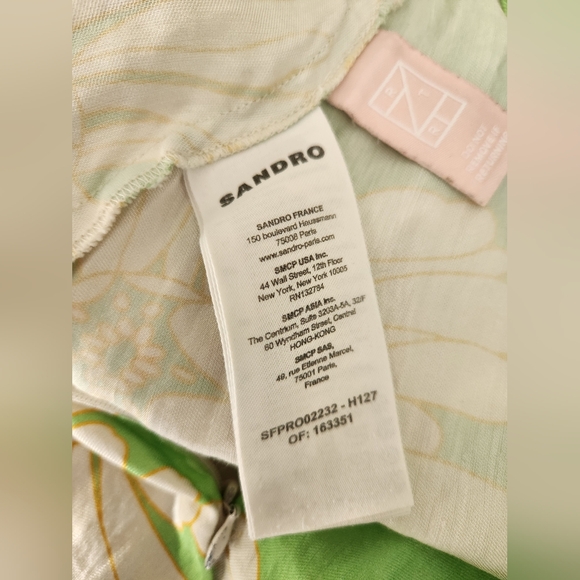 Sandro Green White Ludmila Dress Women's Linen Blend Cut Out Size XS? - Picture 6 of 6